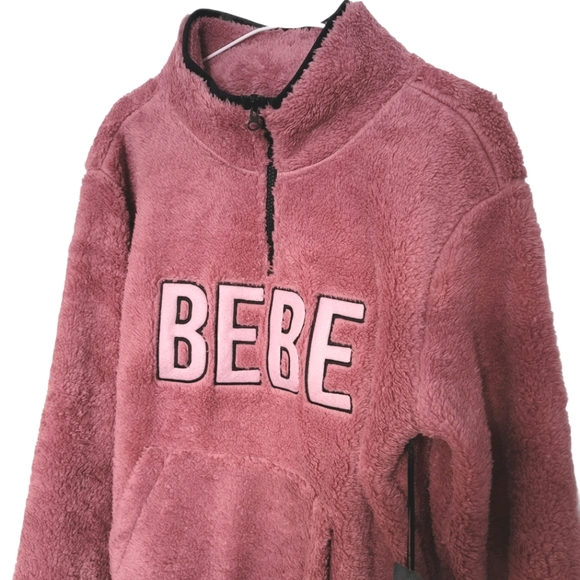 Bebe Sport Pink Sherpa Active Pullover Sweater - Picture 3 of 5